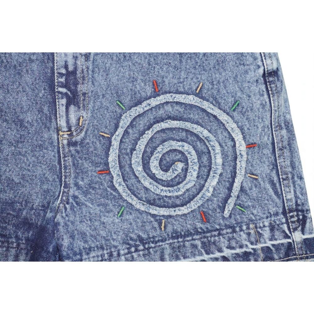 Vintage Jit & Co Spiral Embroidered Denim Shorts Size 14 High Rise Acid Wash Y2K - Picture 4 of 6
